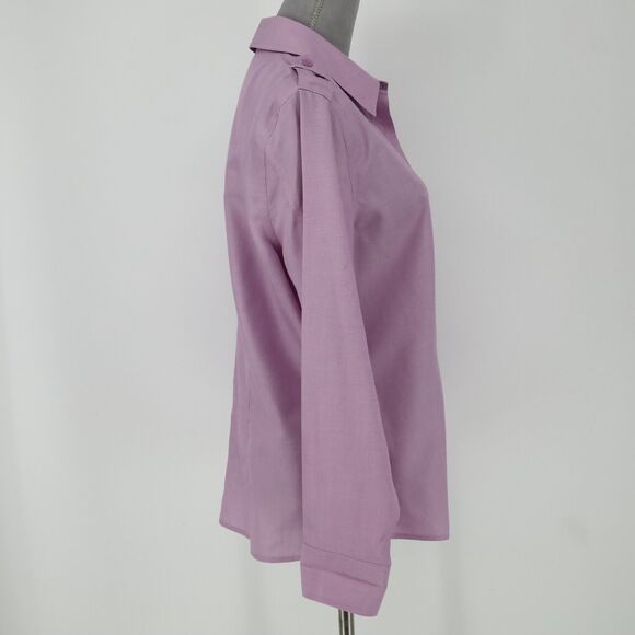 Coldwater Creek Top Petite LP PL Lavender No Iron Cotton Blouse Epaulette Preppy - Picture 12 of 13